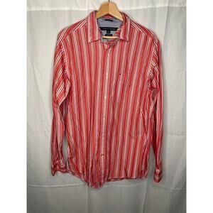 VTG TOMMY HILFIGER BLUE/RED/WHITE STRIPE LONG SLEEVE BUTTON UP SHIRT
